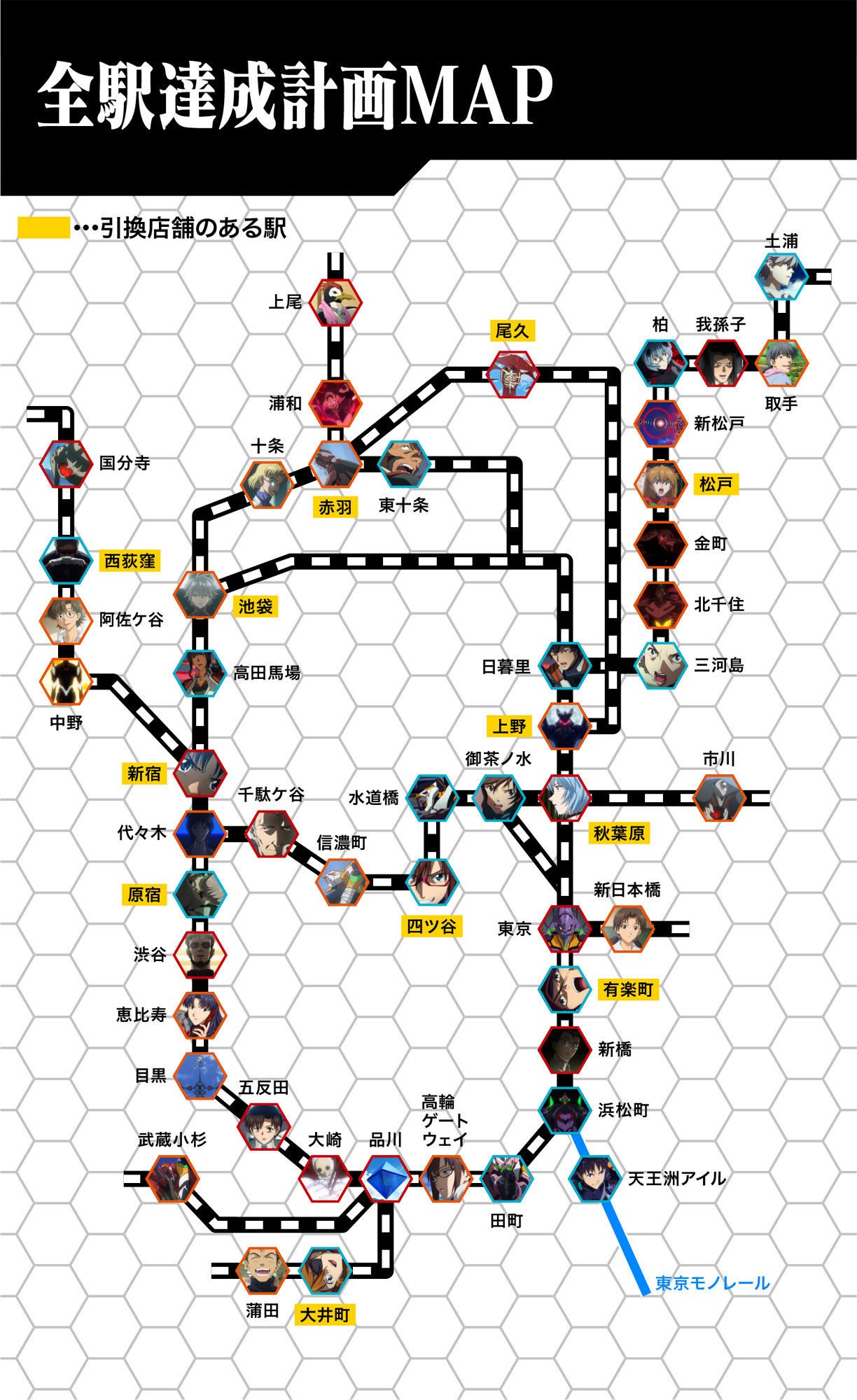 JR東日本の対象駅でエヴァンゲリオンスタンプラリーのキャラクター